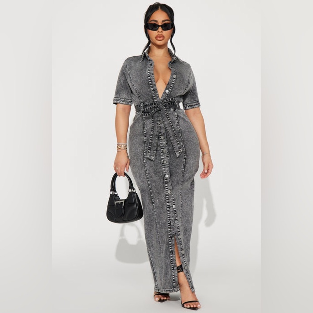 Fashion Nova Kara Denim Maxi Dress - Dark Wash - XS - NWOT